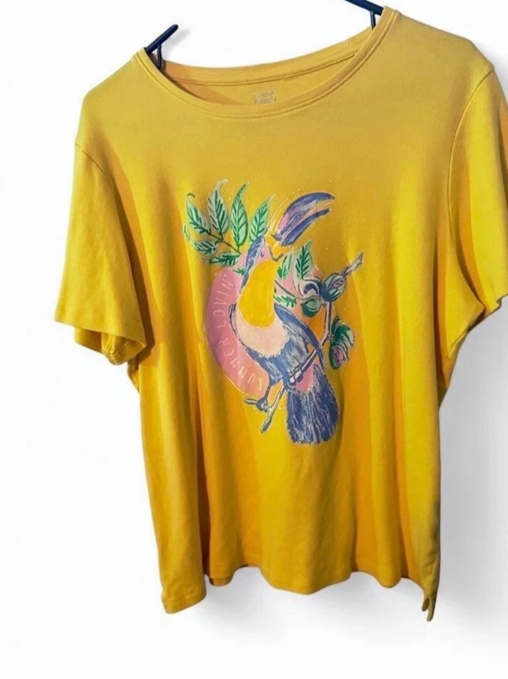 Kim Rogers Perfectly Soft Toucan Graphic Tee Yellow Medium